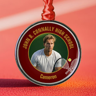 Maroon Gold Tennisspieler Foto Weihnachtsgeschenk Ornament Aus Metall
