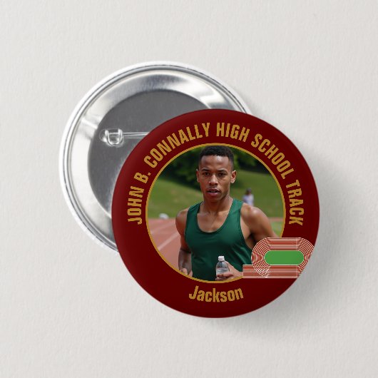 Maroon Gold Track Team Photo Runner Button (Vorne & Hinten)