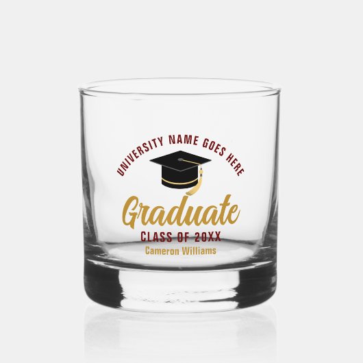 Maroon Gold Uni-Abschluss Custom Graduate Whiskyglas (Vorderseite)