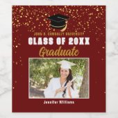 Maroon Gold Uni-Abschluß Party Foto Weinetikett (Einzelnes Label)