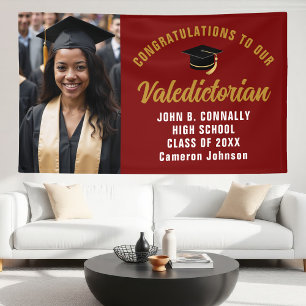 Maroon Gold Valedictorian Foto Graduation Party Banner