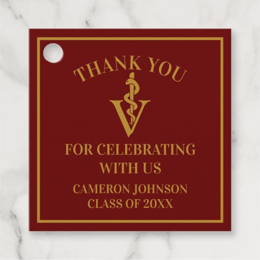 Maroon Gold Veterinary School Graduation Party Geschenkanhänger (Vorderseite)