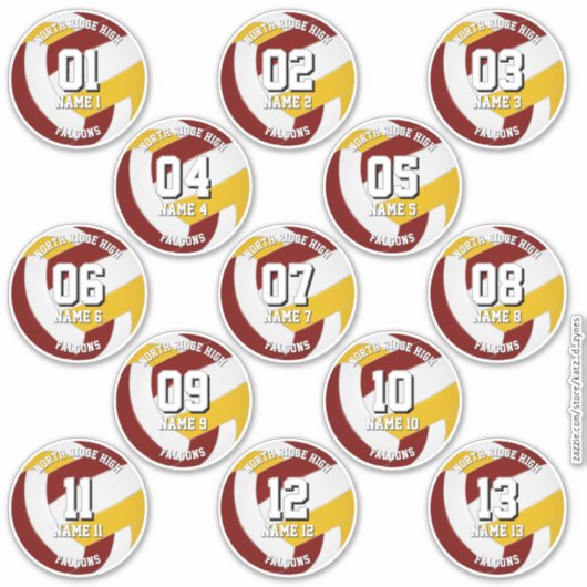 Maroon Gold Volleyball-Team Farben 13 Athleten Aufkleber (Vorderseite)