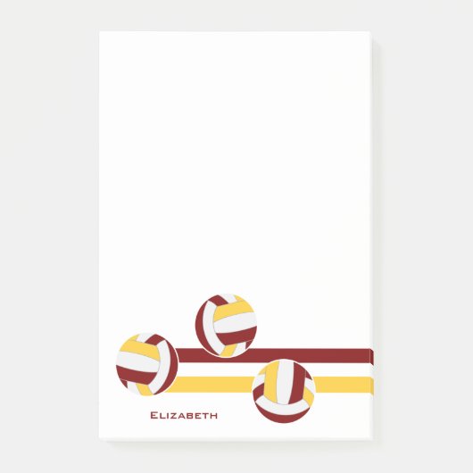 Maroon Gold Volleyballs Strippername Post-it Klebezettel (Vorderseite)
