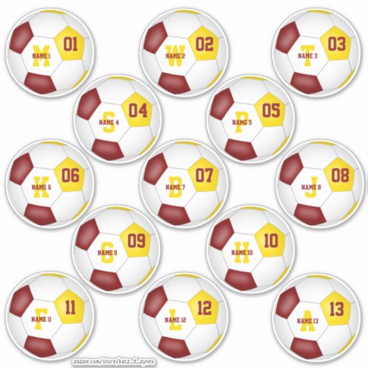 Maroon-Goldfußballmannschaft färbt Kinder Set von Aufkleber (Vorderseite)