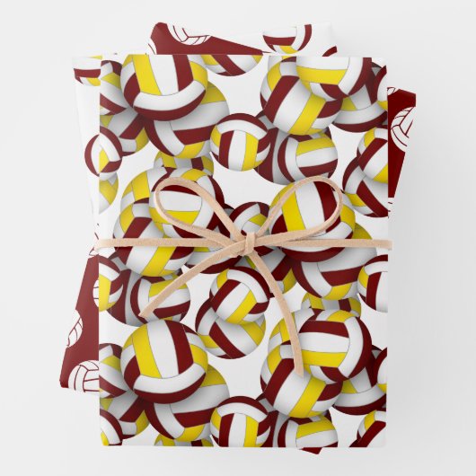 Maroon Goldsport koordiniert Farben Volleyball Geschenkpapier Set (Beispiel)