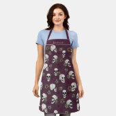 Maroon Gothic Skulls und Rose Individuelle Name Schürze (Getragen)
