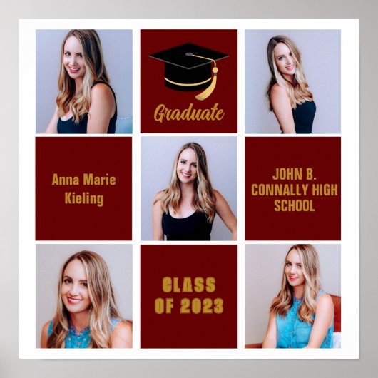 Maroon Graduate Foto Collage Custom Abschluss Poster (Vorne)