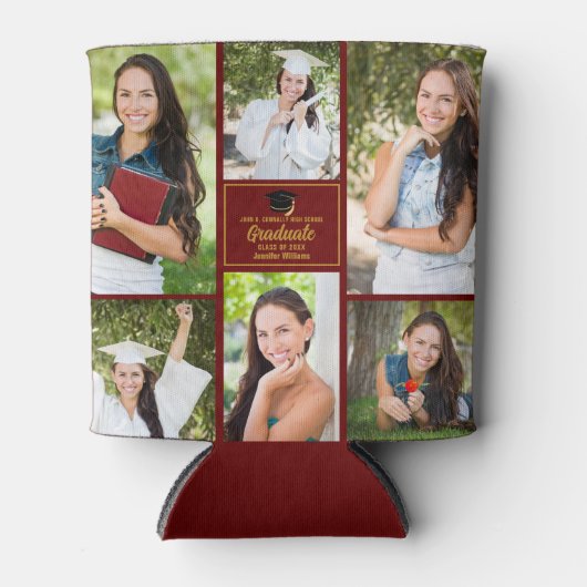 Maroon Graduate Foto Collage Graduation Party Dosenkühler (Vorderseite)