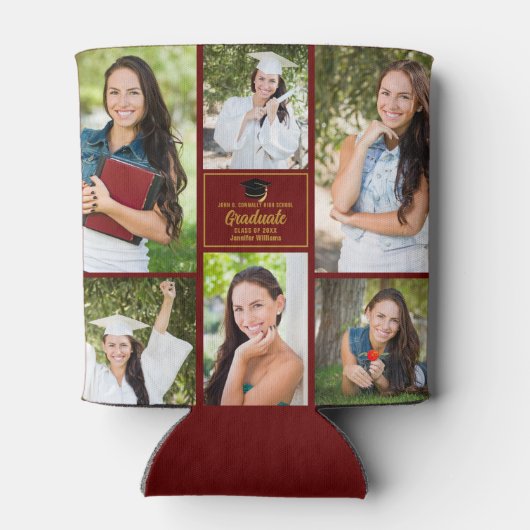 Maroon Graduate Foto Collage Graduation Party Dosenkühler (Rückseite)