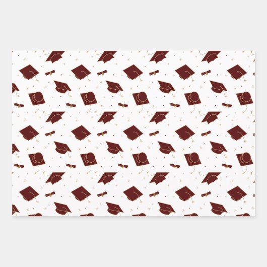 Maroon Graduation Cap Toss Geschenkpapier Set (Vorderseite)