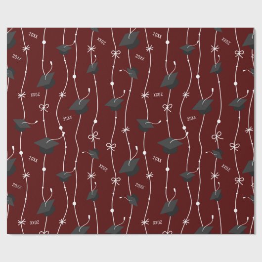 Maroon Graduation Caps und Ribbon Geschenkpapier (Flach)