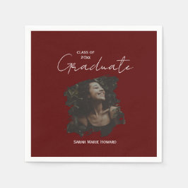 Maroon Graduation Customizable Photo and Text Serviette