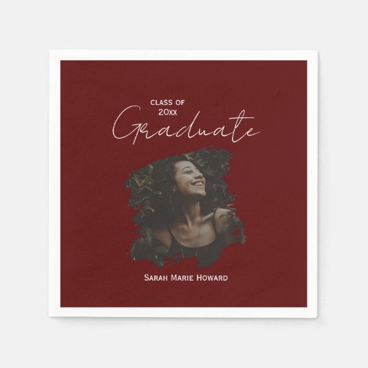 Maroon Graduation Customizable Photo and Text Serviette (Vorderseite)