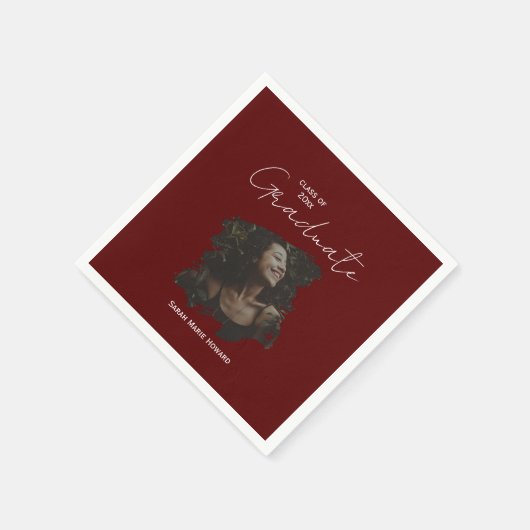 Maroon Graduation Customizable Photo and Text Serviette (Ecke)