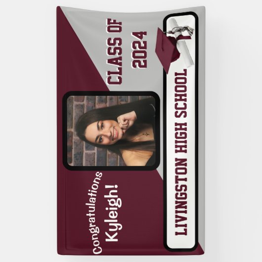 Maroon, Grau & Weiß Abschluss Banner (Vertikal)