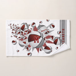 Maroon graue Basketbälle Stars Mädchen mit Monogra Handtuch