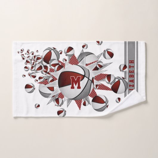 Maroon graue Basketbälle Stars Mädchen mit Monogra Handtuch (Handtuch)