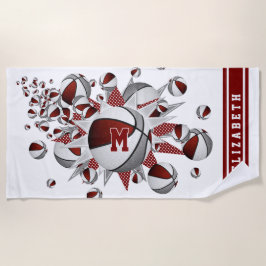 Maroon graue Basketbälle Stars Mädchen mit Monogra Strandtuch