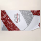 Maroon graue Boho blumenpaisley Muster Volleyball Strandtuch (Vorderseite)