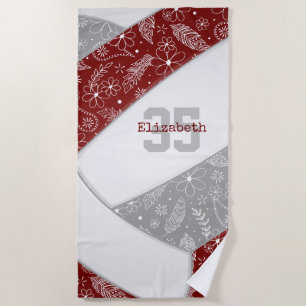 Maroon graue Boho blumenpaisley Muster Volleyball Strandtuch