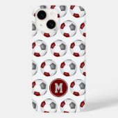 Maroon graue Fußballbälle Muster mit Monogramm Case-Mate iPhone Hülle (Rückseite)