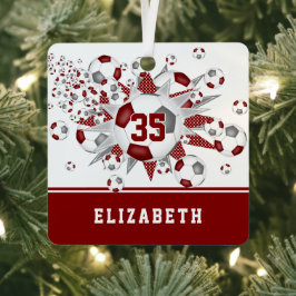 Maroon graue Fußballbälle Stars personalisiert Ornament Aus Metall