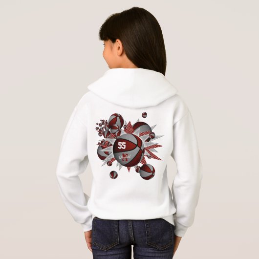 Maroon Graue Mannschaft färbt Mädchen Basketballst Hoodie (Schwarz voll)