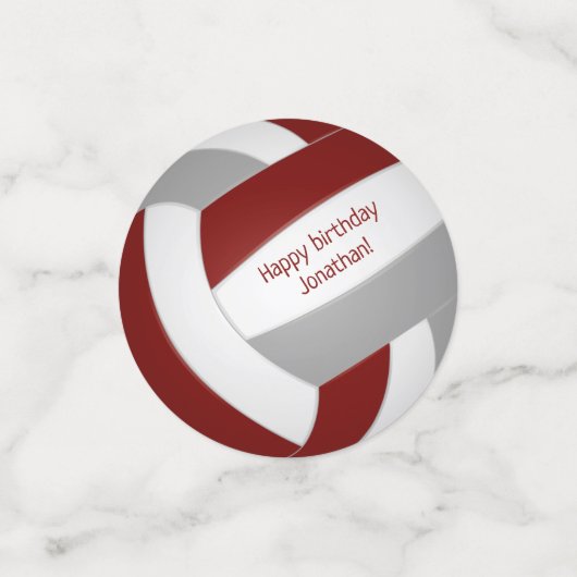 Maroon Graue Mannschaft färbt Volleyball Geburtsta Konfetti (Klein Vorderseite)