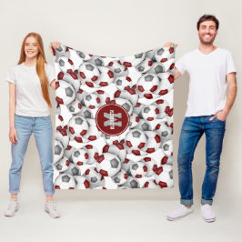 Maroon graue Mannschaftsfarben Fußbälle Muster Fleecedecke