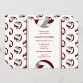 Maroon graue sportliche Mädchen Volleyball Geburts Einladung (Vorne/Hinten)