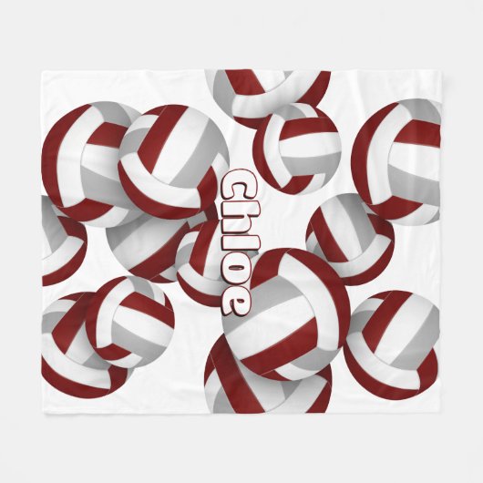 Maroon graue Volleyballs Mädcheneinrichtung Fleecedecke (Vorderseite (Horizontal))