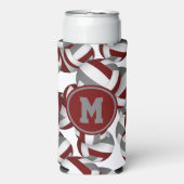 Maroon graue Volleyballs Muster w Spieler Monogram Selters Dosenkühler (Seltzer Vorderseite)