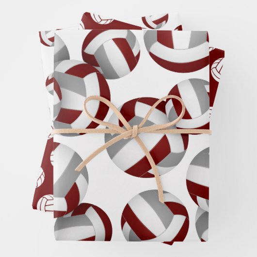 Maroon graue Volleyballs Set von 3 koordinierenden Geschenkpapier Set (Beispiel)