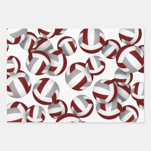 Maroon graue Volleyballs Set von 3 koordinierenden Geschenkpapier Set (Vorderseite)