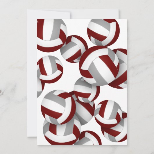 Maroon Grauen Mannschaft färbt Volleyballs Kinderg Einladung (Rückseite)