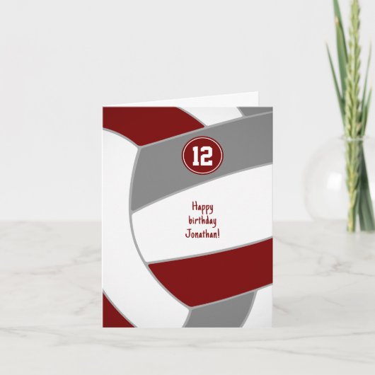 Maroon grauen Volleyball Geburtstag oder Glückwuns Karte (Vorderseite)