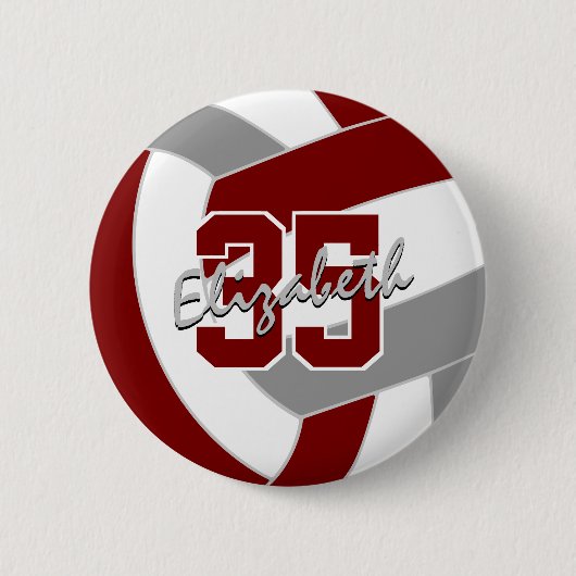 Maroon Grauer Volleyball Team Farben Button (Vorderseite)