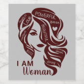 Maroon/Gray I Am Weibchen Personalisiert Weinetikett (Einzelnes Label)