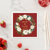 Maroon Greenery Personalisierte Namen Datum Hochze Serviette (Beispiel)