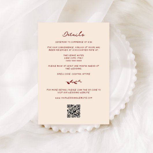 Maroon Hand Drawn Wedding Details Begleitkarte