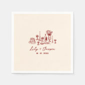 Maroon Hand Drawn Wedding Serviette (Vorderseite)