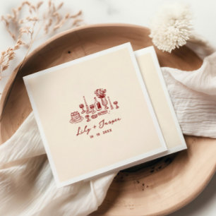 Maroon Hand Drawn Wedding Serviette