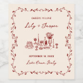 Maroon Hand Drawn Wedding Weinetikett (Einzelnes Label)