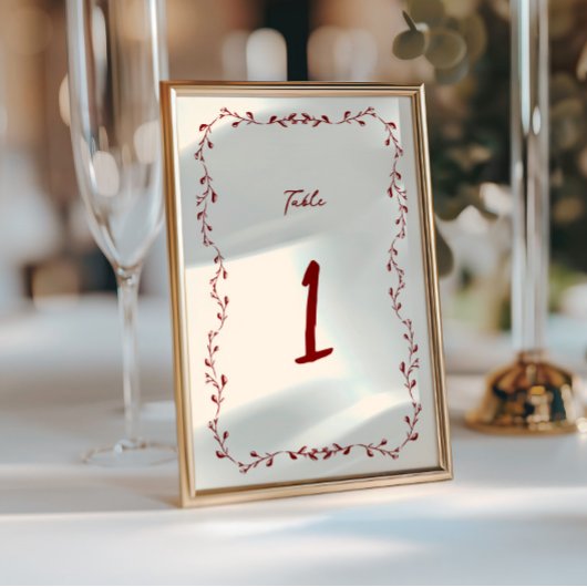 Maroon Handwriting Wedding Tischnummer
