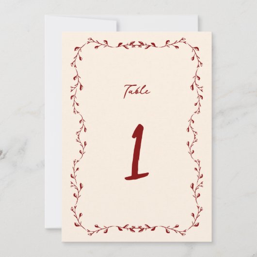 Maroon Handwriting Wedding Tischnummer (Vorderseite)