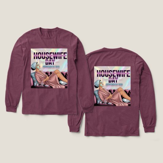 Maroon Hausfrau Tag Langarm Tri-Blend Shirt (Design Vorderseite & Rückseite)