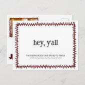 Maroon Hey Y'all - Umzug nach Texas Postkarte (Vorne/Hinten)
