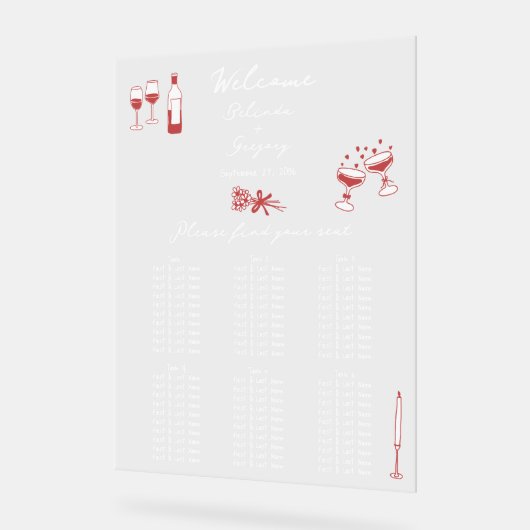 Maroon-Hochzeitskarte für handgezeichnete Doodles Acrylschild (Winkel)