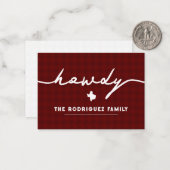 Maroon Howdy Hahnentrittmuster Texas Mitteilungskarte (Vorderseite/Rückseite Beispiel)